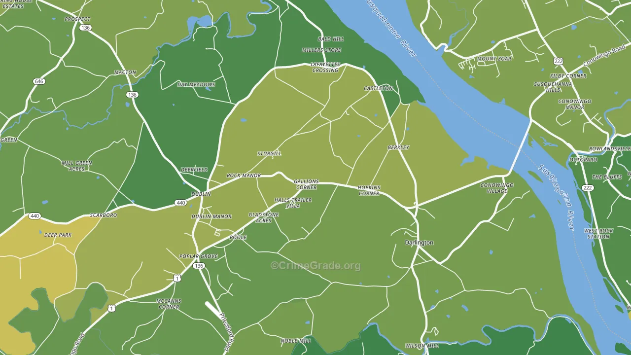 Darlington, MD Map of Vandalism Rates