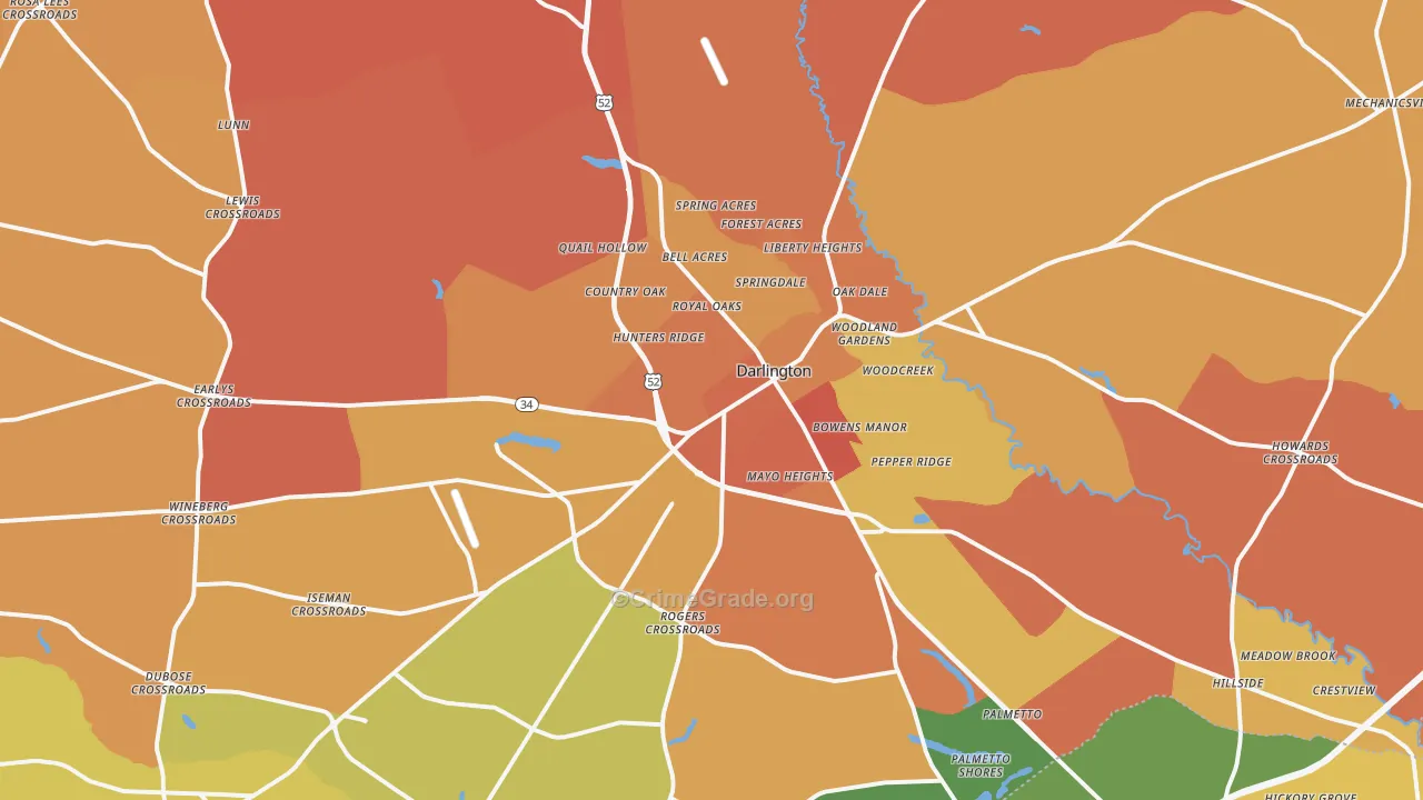 Darlington, SC Map of Vandalism Rates