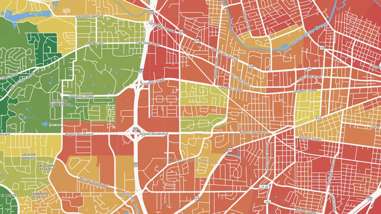 Dauphin Acres, Mobile, AL Map of Vandalism Rates