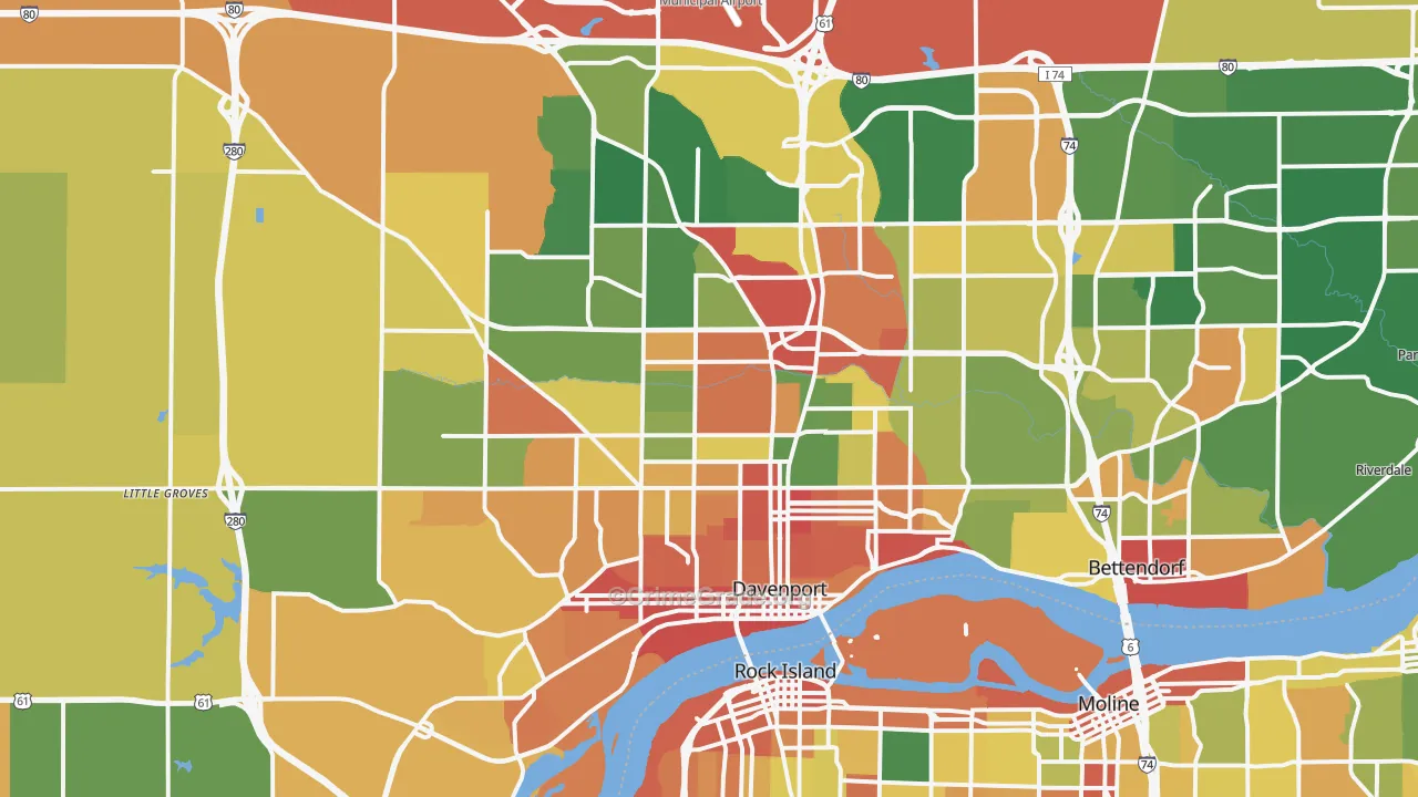 Davenport, IA Map of Vandalism Rates