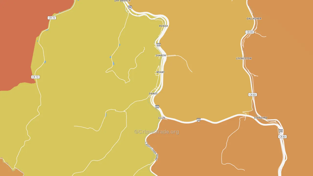 Dawes, WV Map of Vandalism Rates