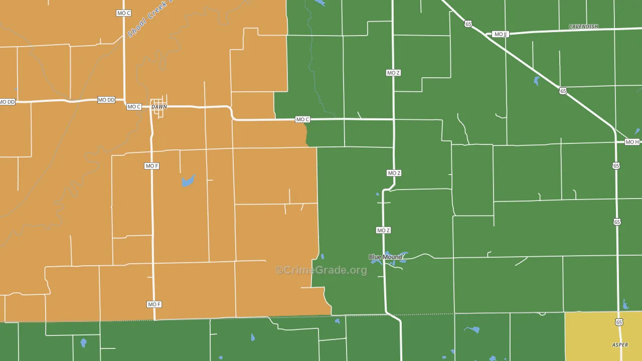 Dawn, MO Map of Vandalism Rates