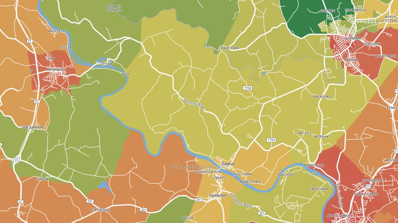 Dawson, PA Map of Vandalism Rates