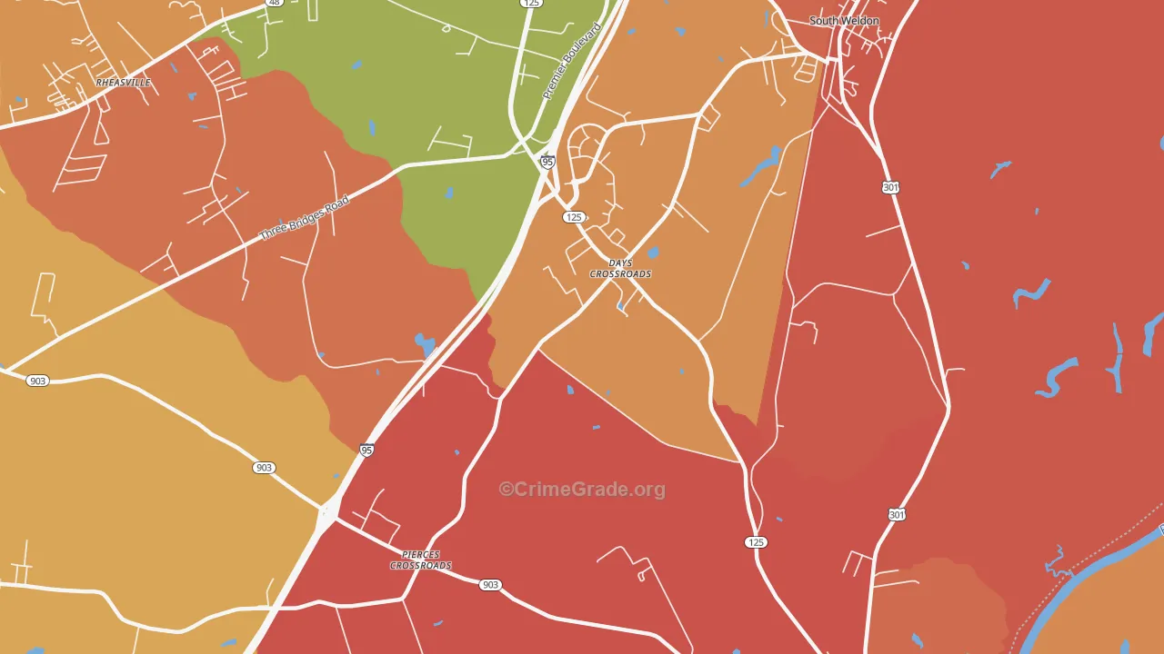 Days Crossroads, NC Map of Vandalism Rates