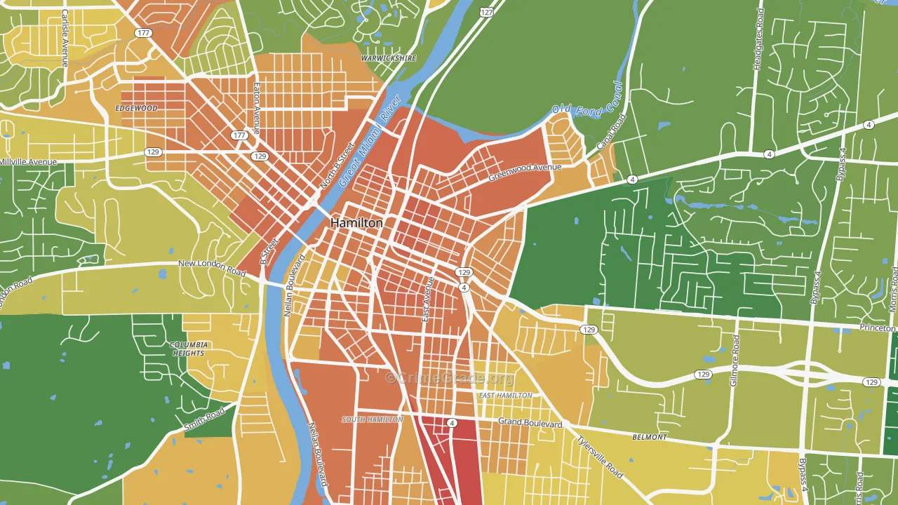 Dayton-Campbell Historic District, Hamilton, OH Map of Vandalism Rates