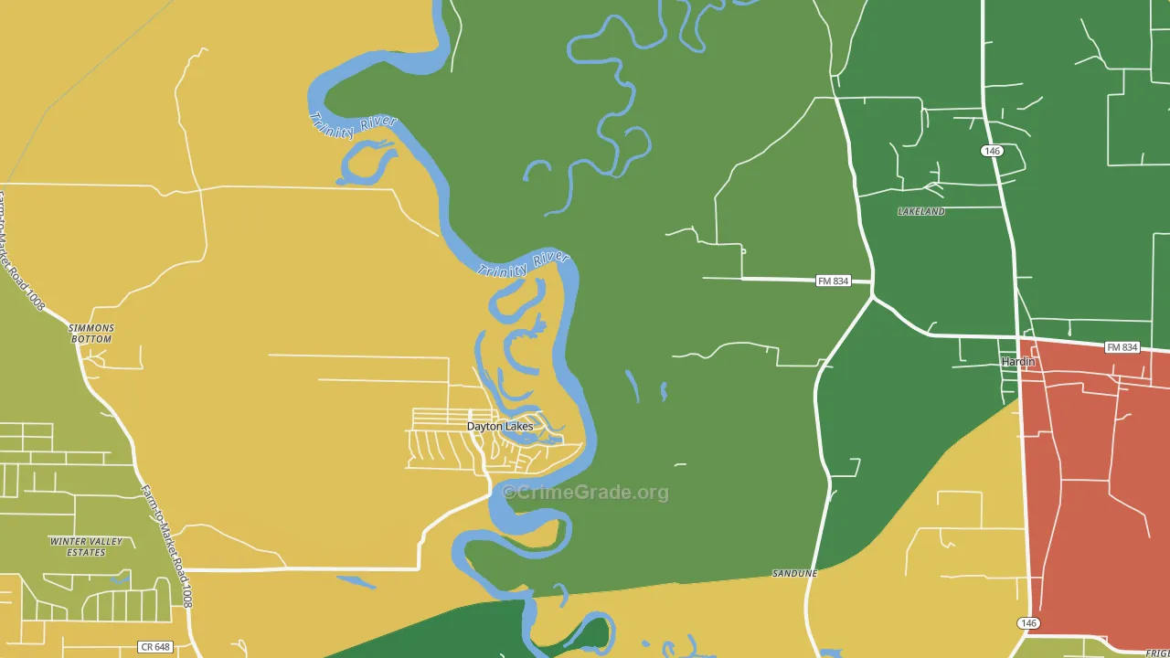 Dayton Lakes, TX Map of Vandalism Rates