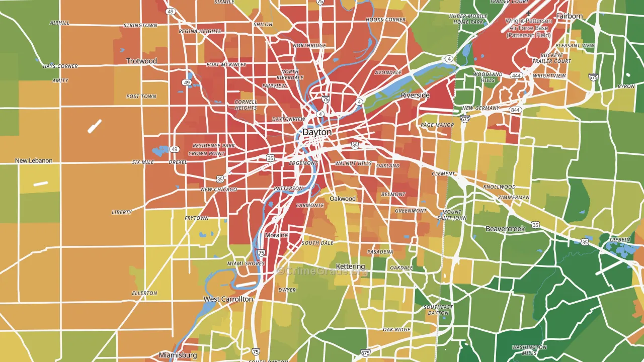 Dayton, OH Map of Vandalism Rates