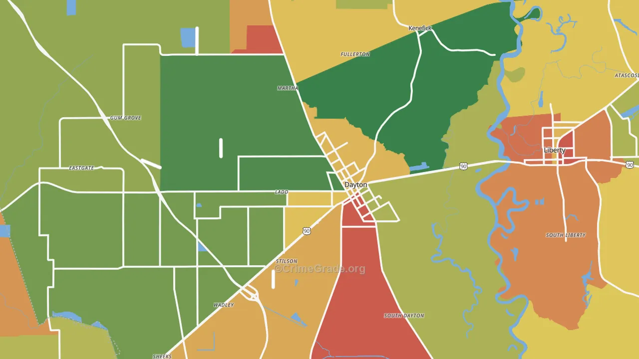 Dayton, TX Map of Vandalism Rates