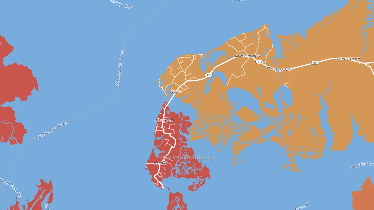 Deal Island, MD Map of Vandalism Rates