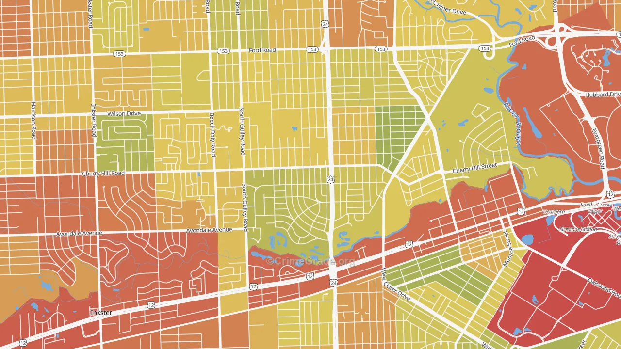 Dearborn Hills, Dearborn, MI Map of Vandalism Rates