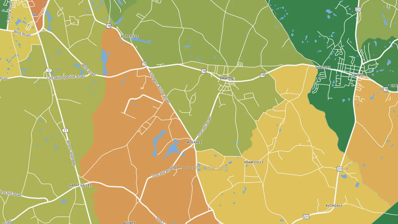 Dearing, GA Map of Vandalism Rates