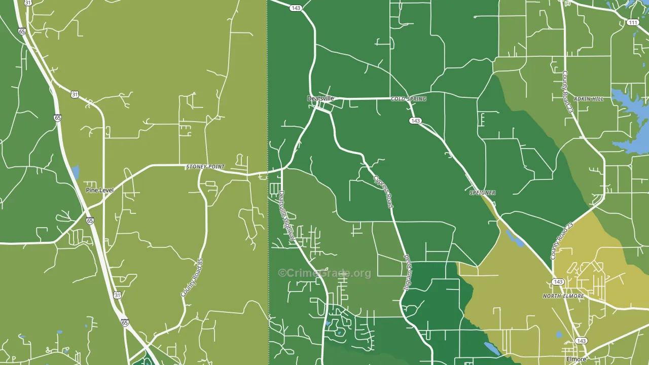 Deatsville, AL Map of Vandalism Rates