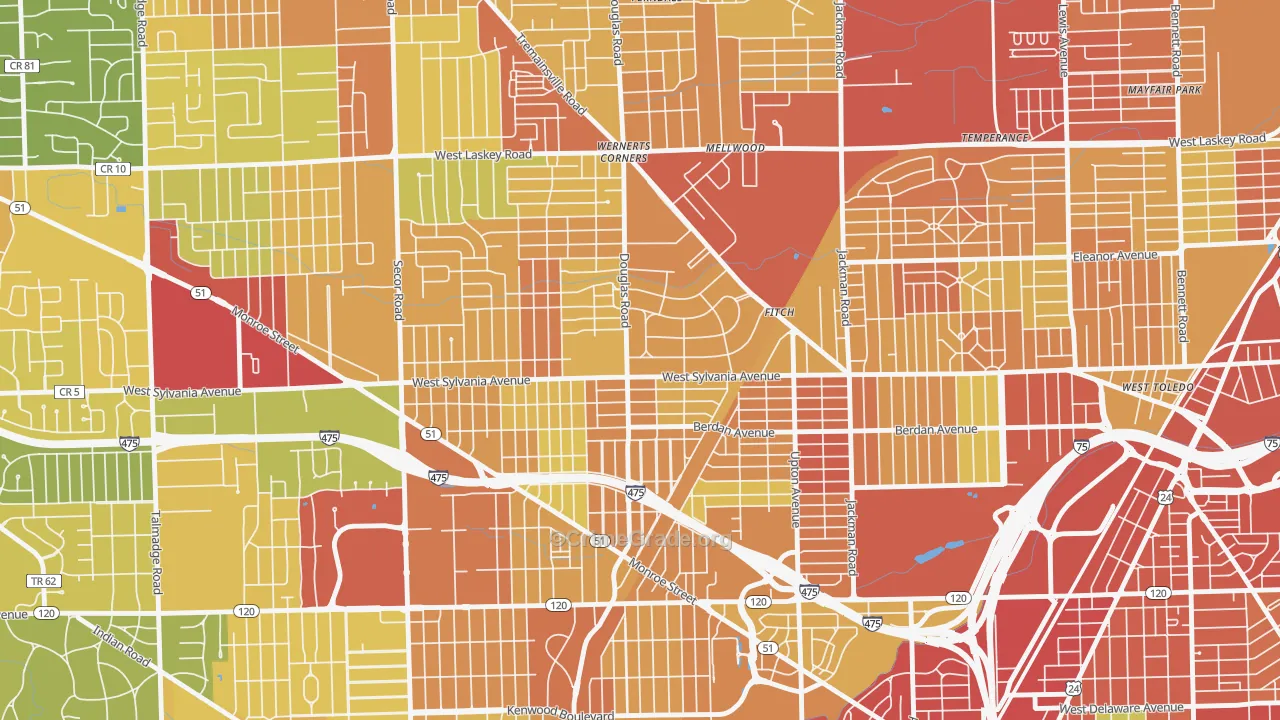 Deaveaux, Toledo, OH Map of Vandalism Rates
