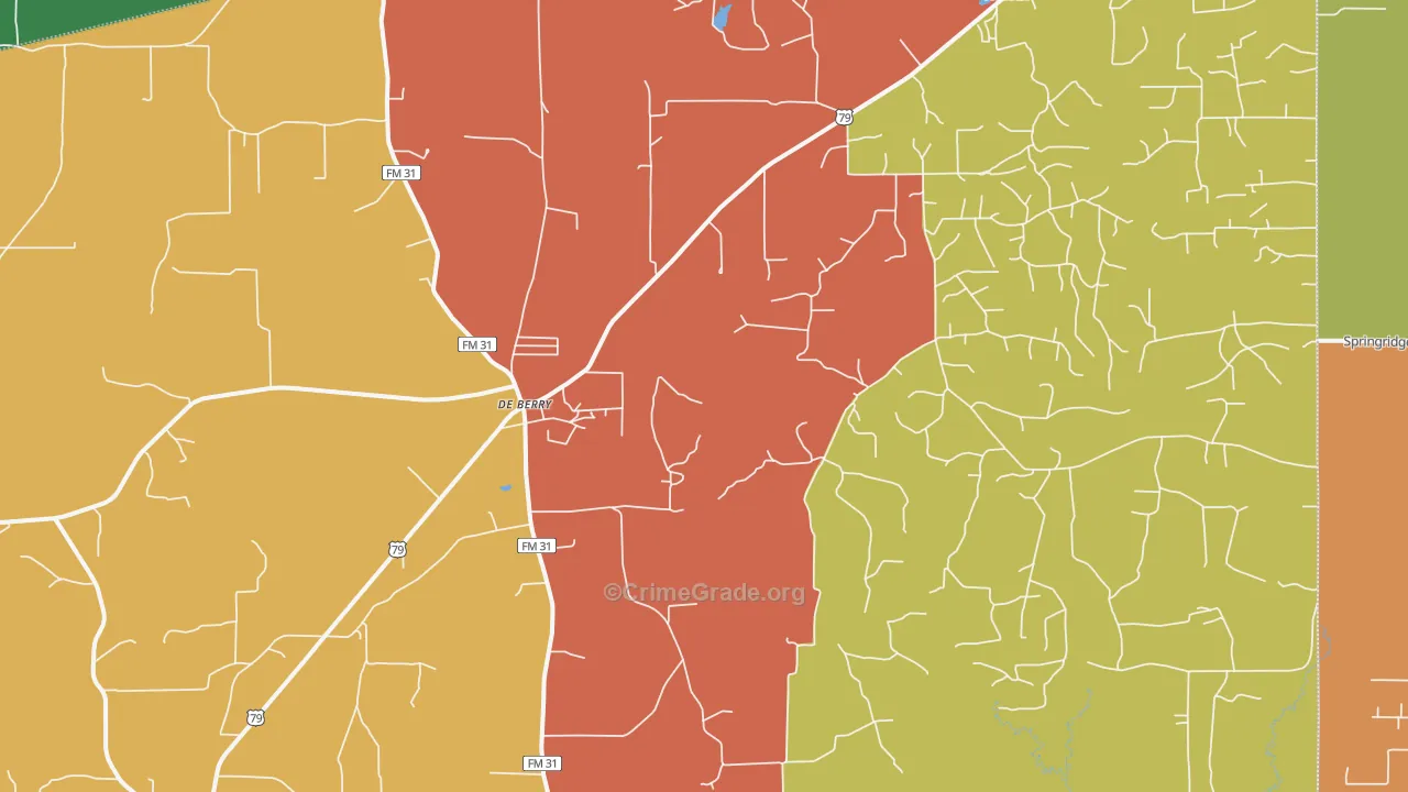 DeBerry, TX Map of Vandalism Rates