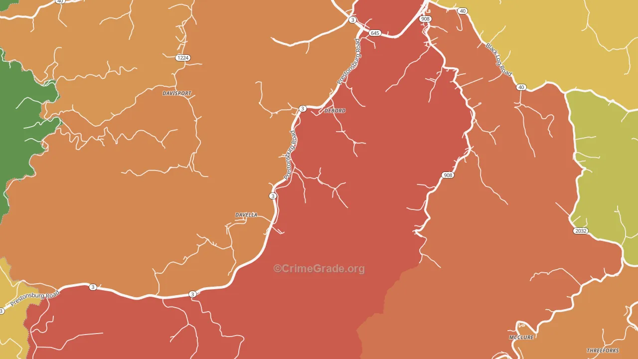 DeBord, KY Map of Vandalism Rates
