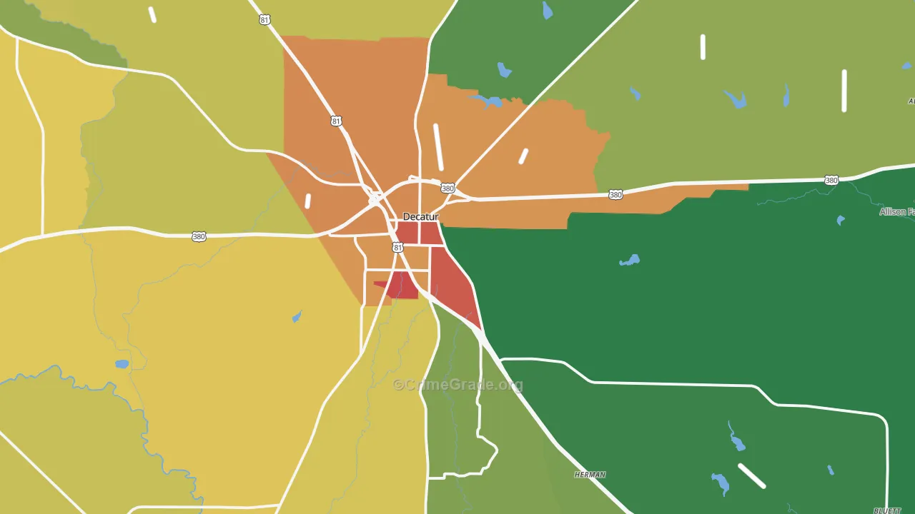 Decatur, TX Map of Vandalism Rates