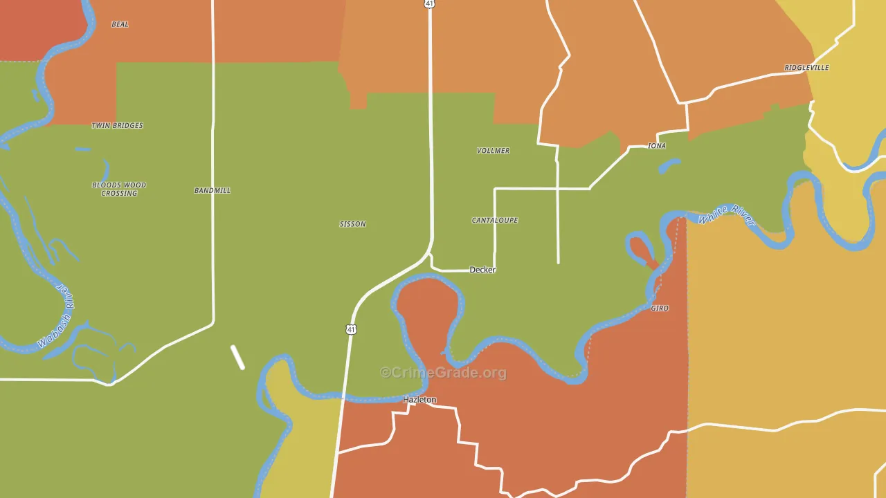 Decker, IN Map of Vandalism Rates