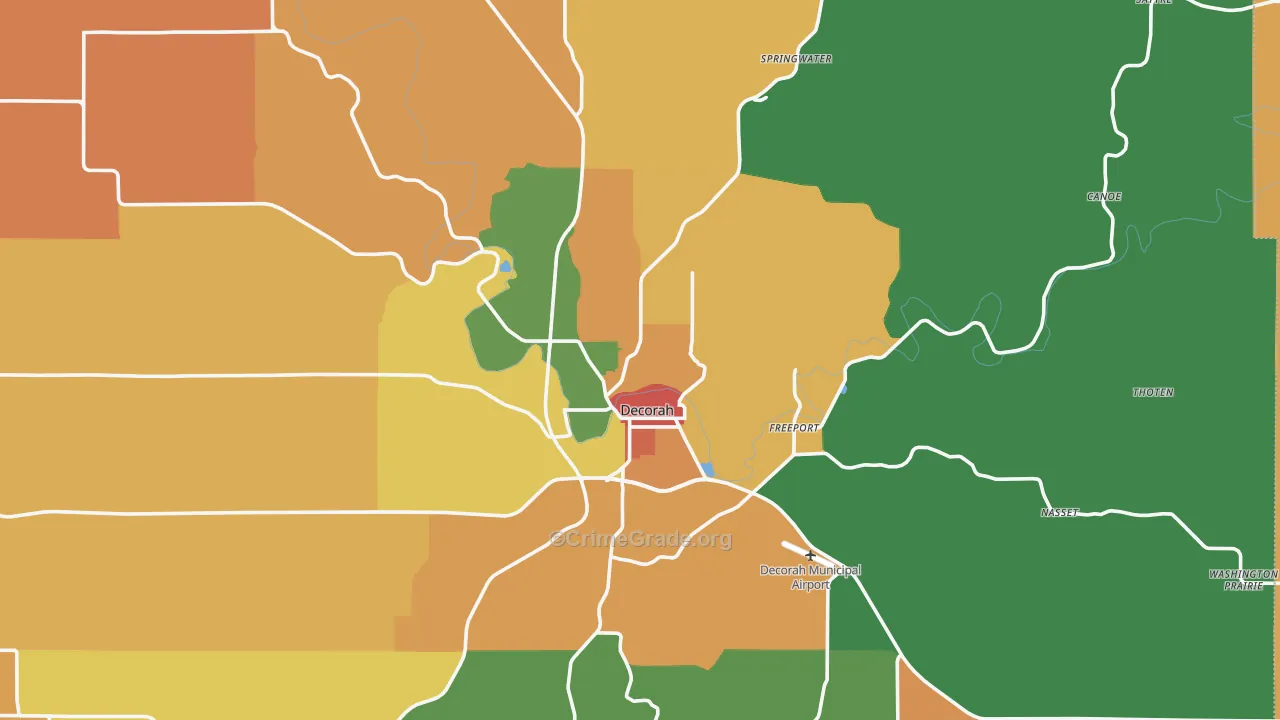 Decorah, IA Map of Vandalism Rates