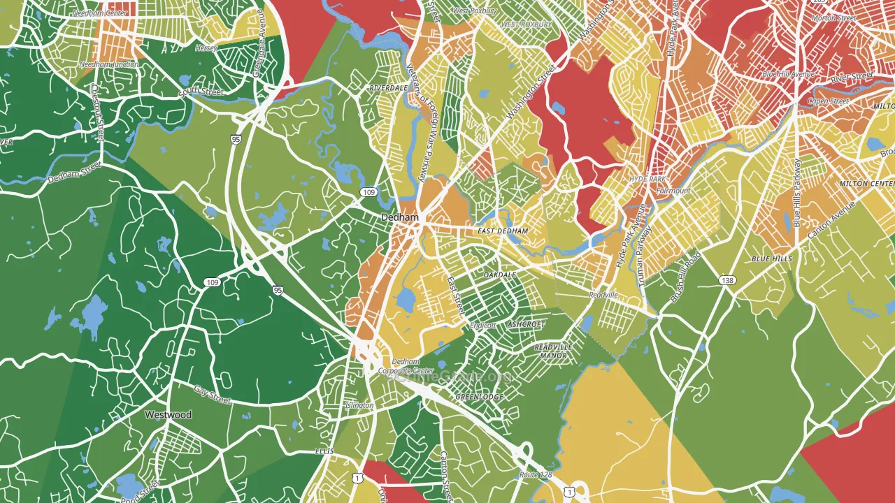 Dedham, MA Map of Vandalism Rates