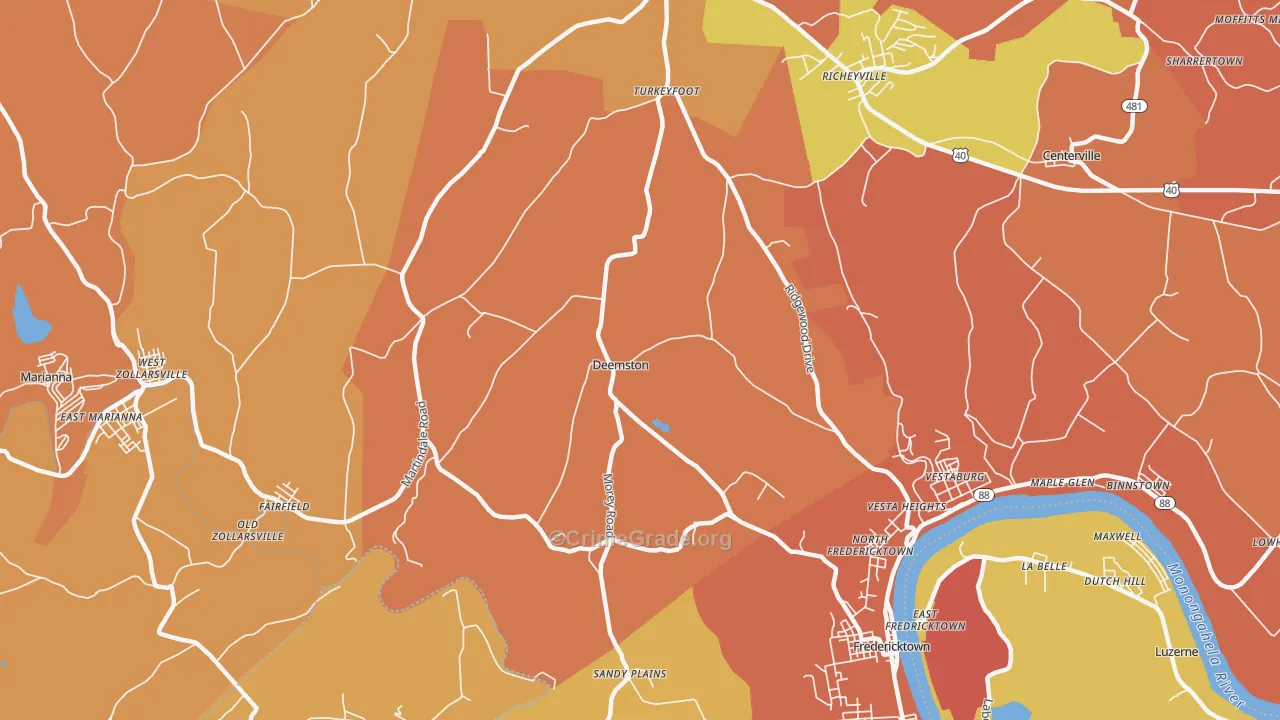 Deemston, PA Map of Vandalism Rates