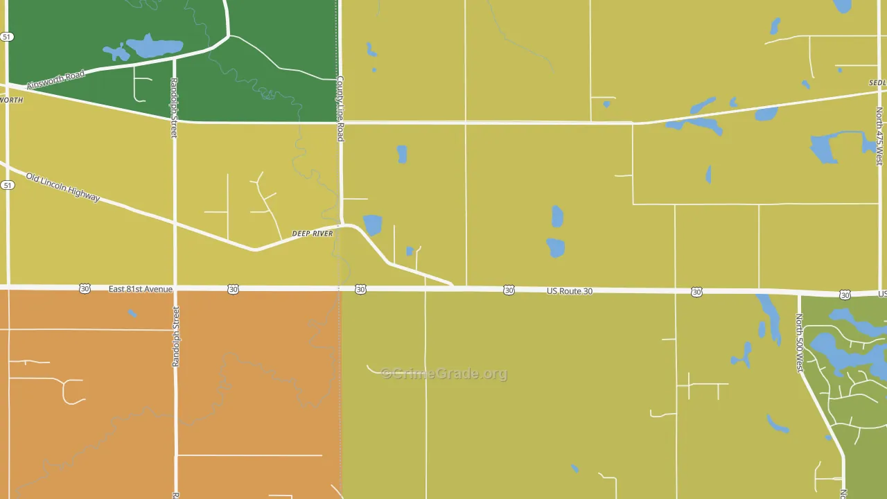Deep River, IN Map of Vandalism Rates