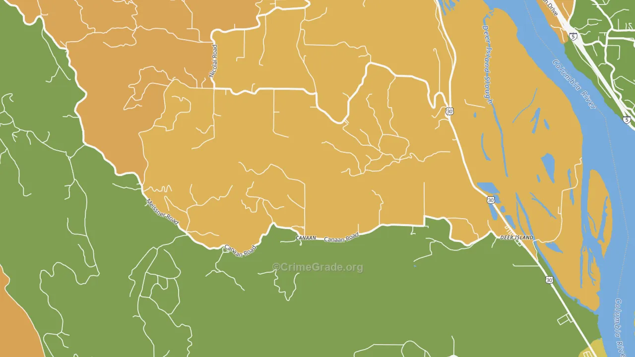 Deer Island, OR Map of Vandalism Rates