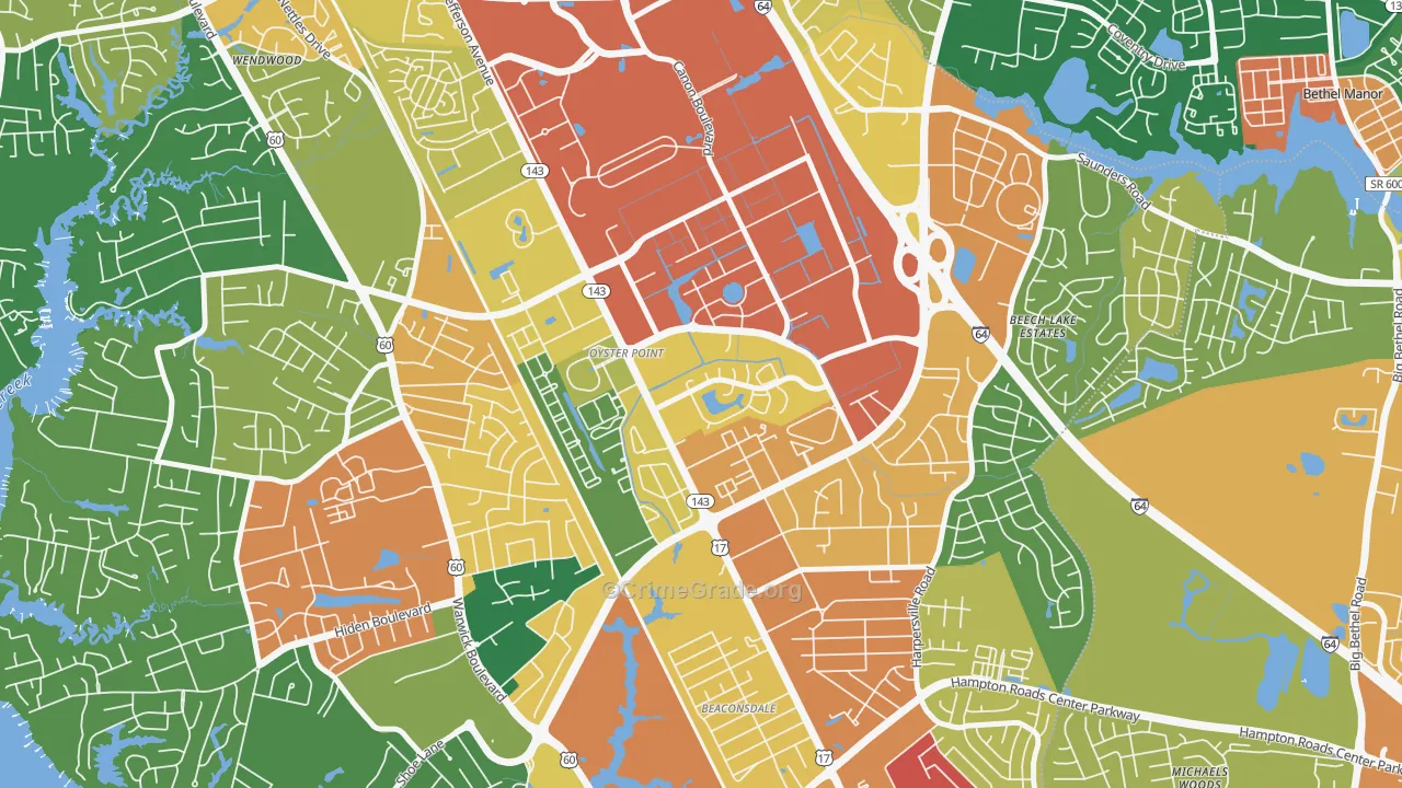 Deer Park, Newport News, VA Map of Vandalism Rates