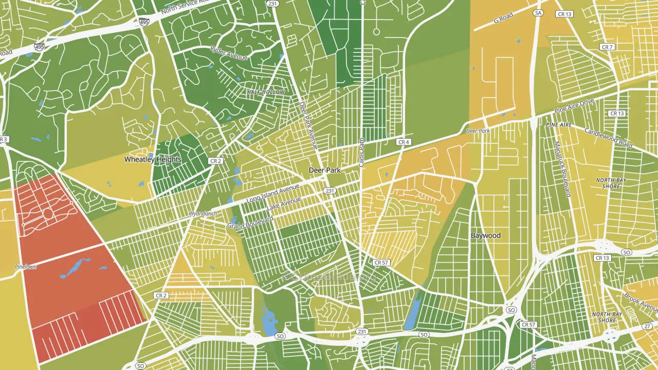Deer Park, NY Map of Vandalism Rates