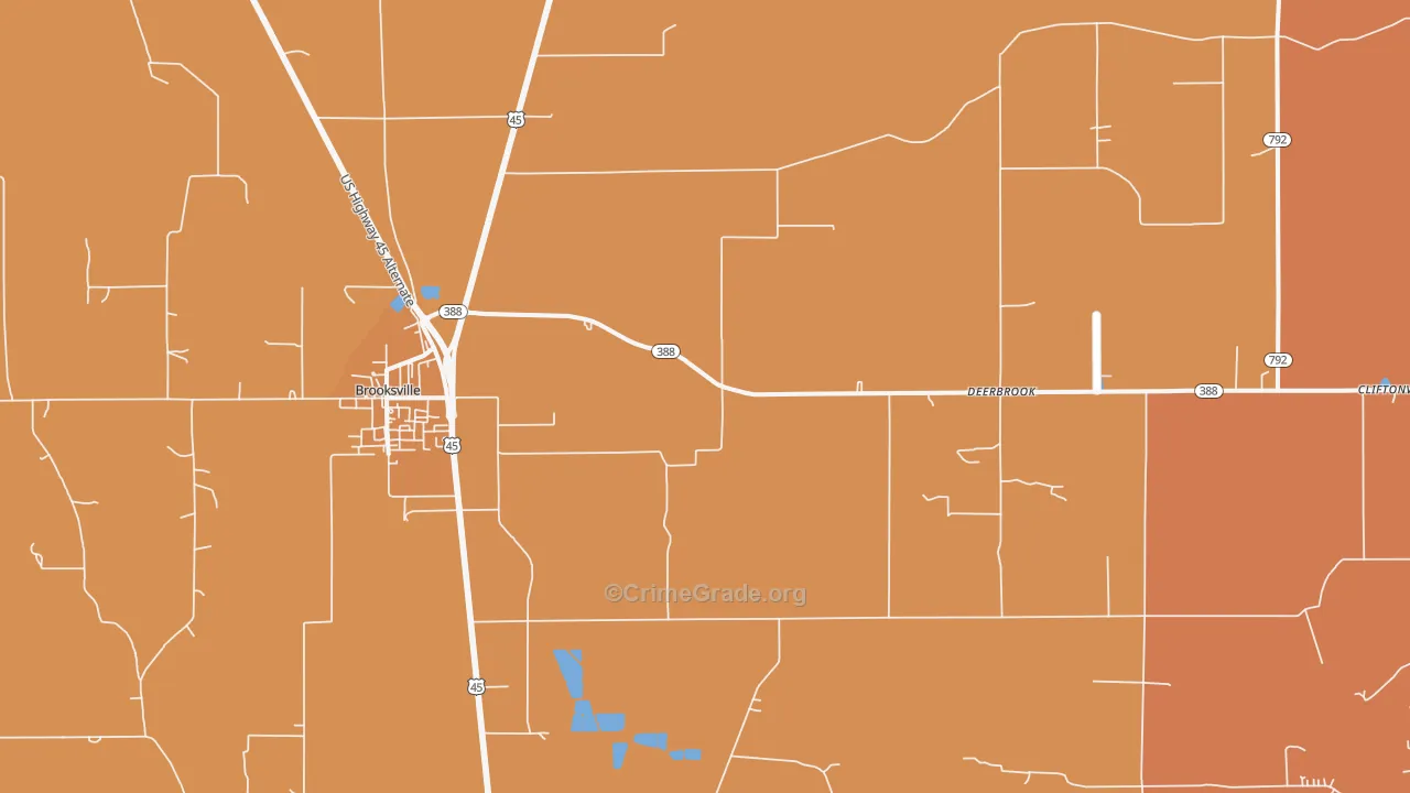 Deerbrook, MS Map of Vandalism Rates