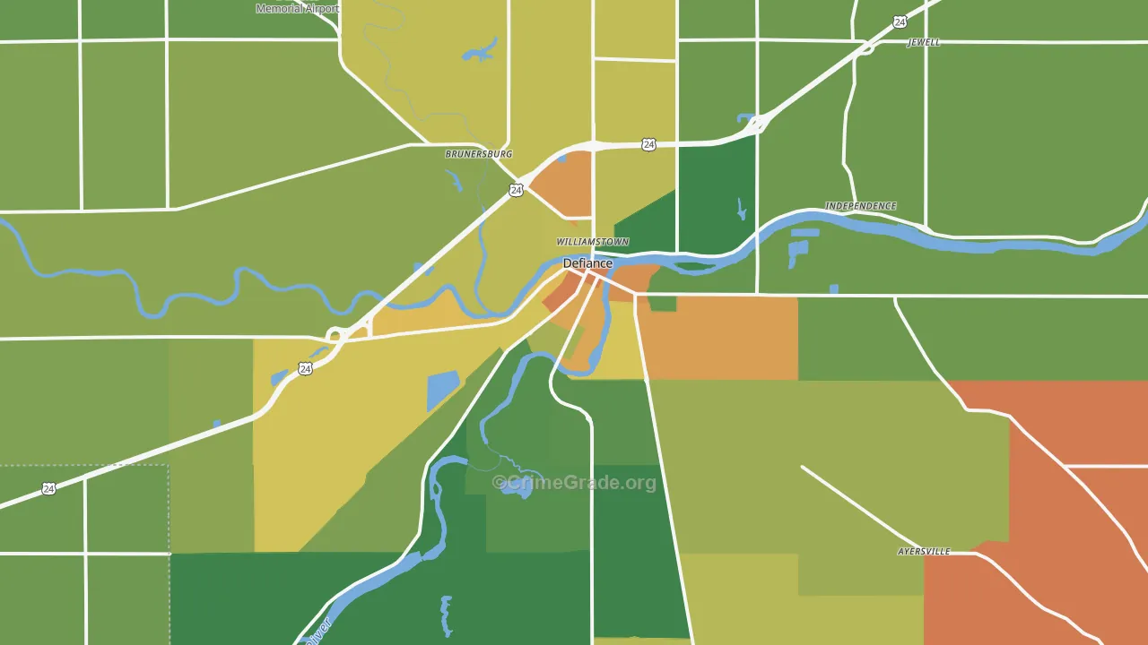Defiance, OH Map of Vandalism Rates