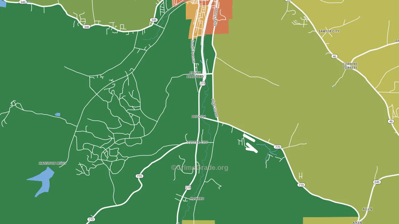 Degolia, PA Map of Vandalism Rates