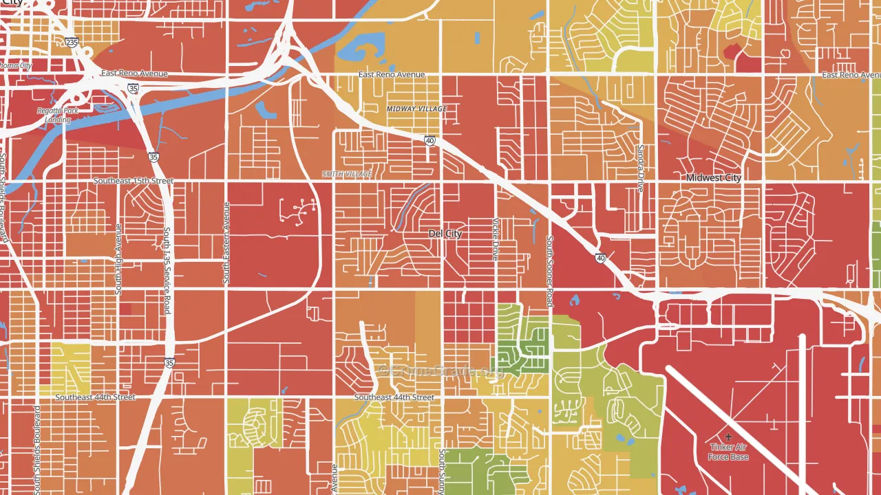 Del City, OK Map of Vandalism Rates