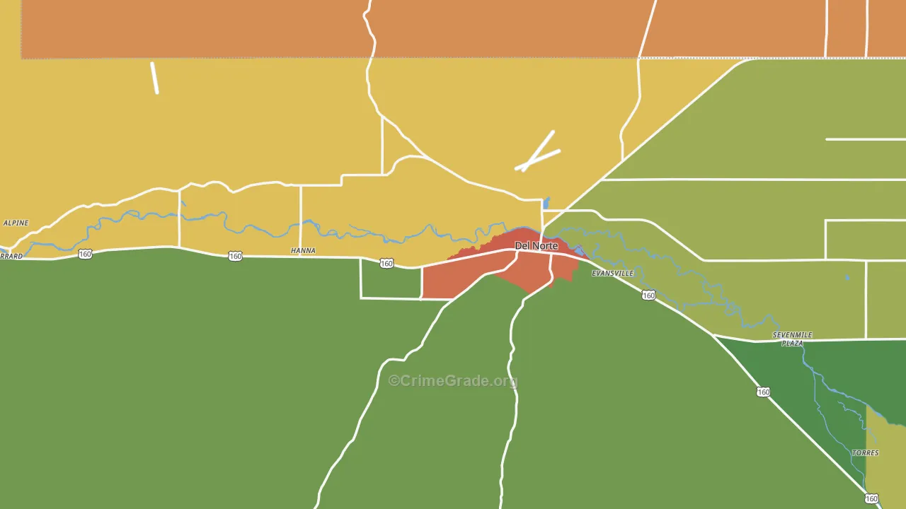 Del Norte, CO Map of Vandalism Rates