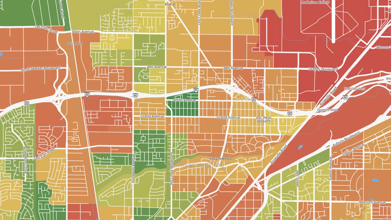 Del Paso Heights, Sacramento, CA Map of Vandalism Rates