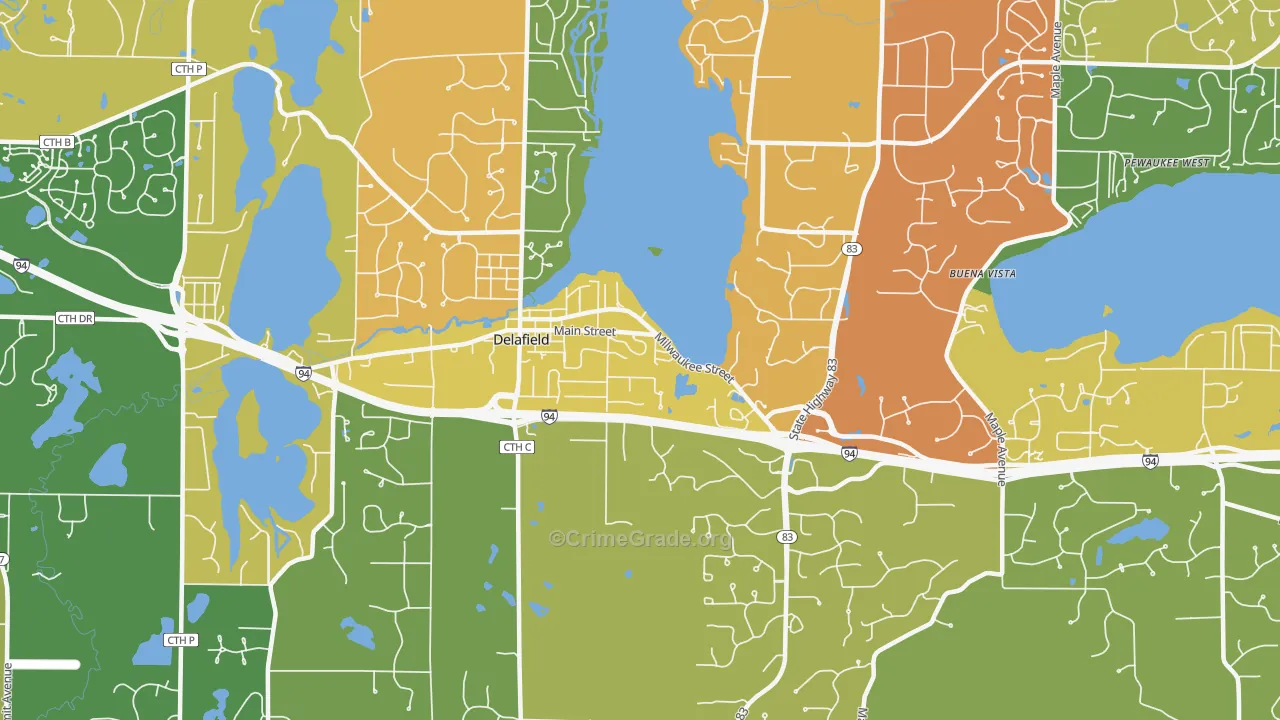 Delafield, WI Map of Vandalism Rates