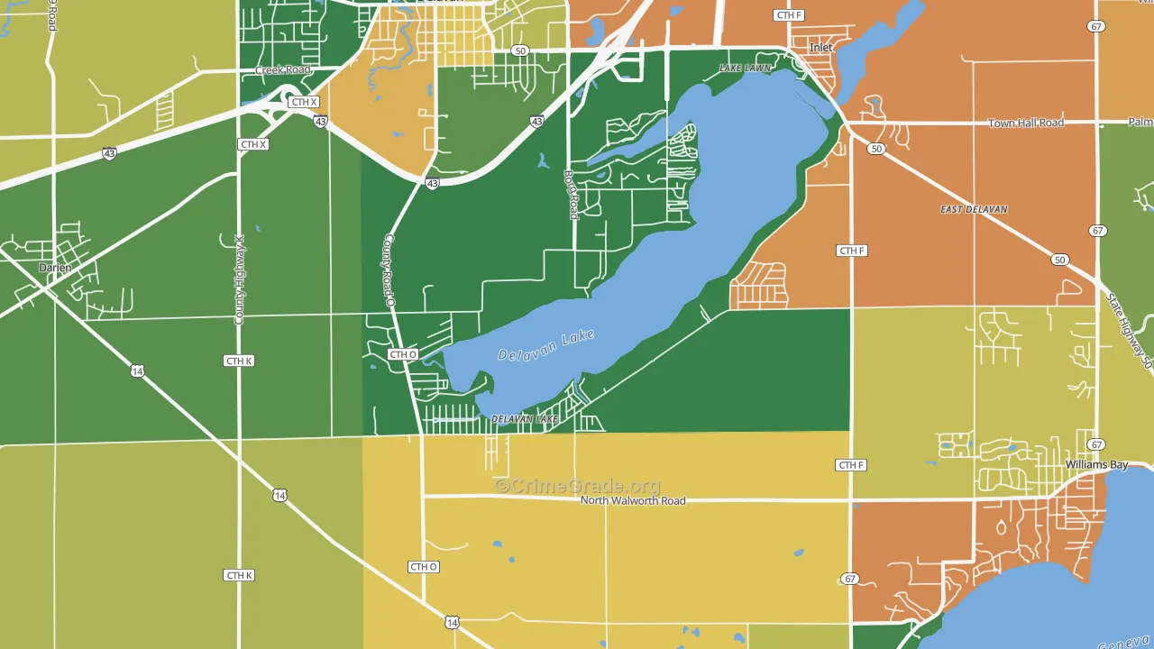 Delavan Lake, WI Map of Vandalism Rates