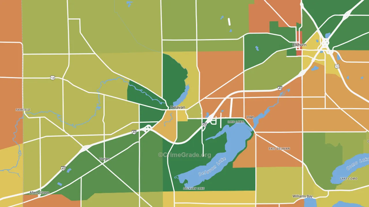 Delavan, WI Map of Vandalism Rates