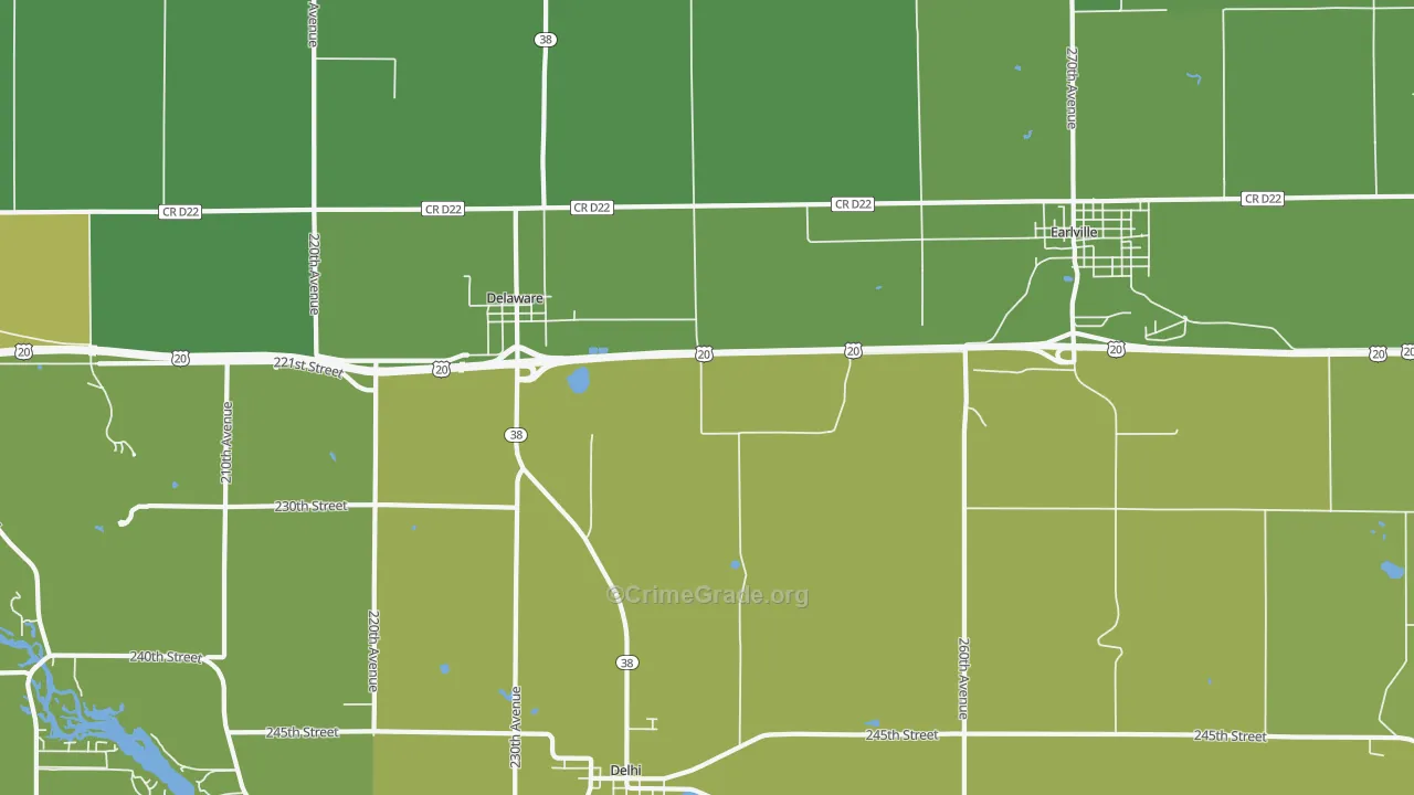 Delaware, IA Map of Vandalism Rates