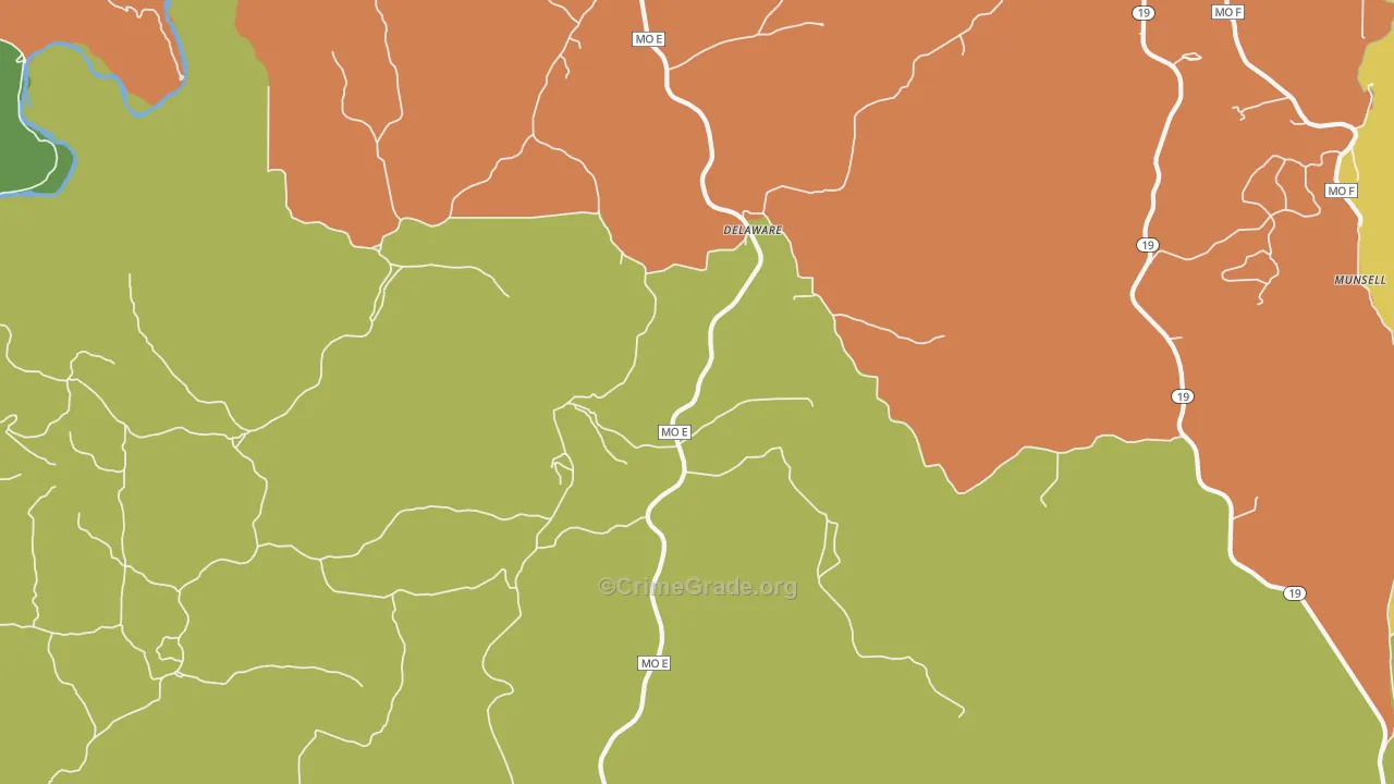 Delaware, MO Map of Vandalism Rates