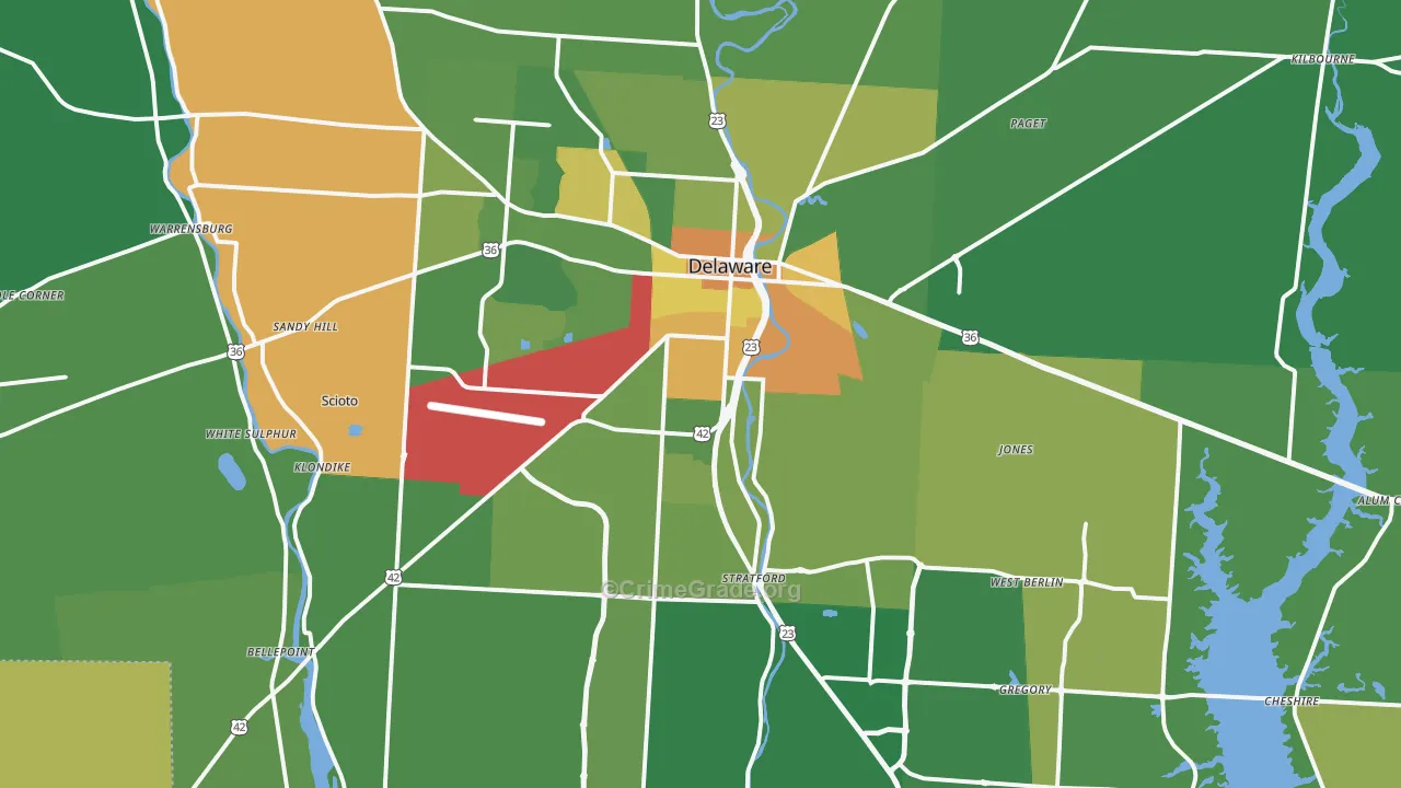Delaware, OH Map of Vandalism Rates
