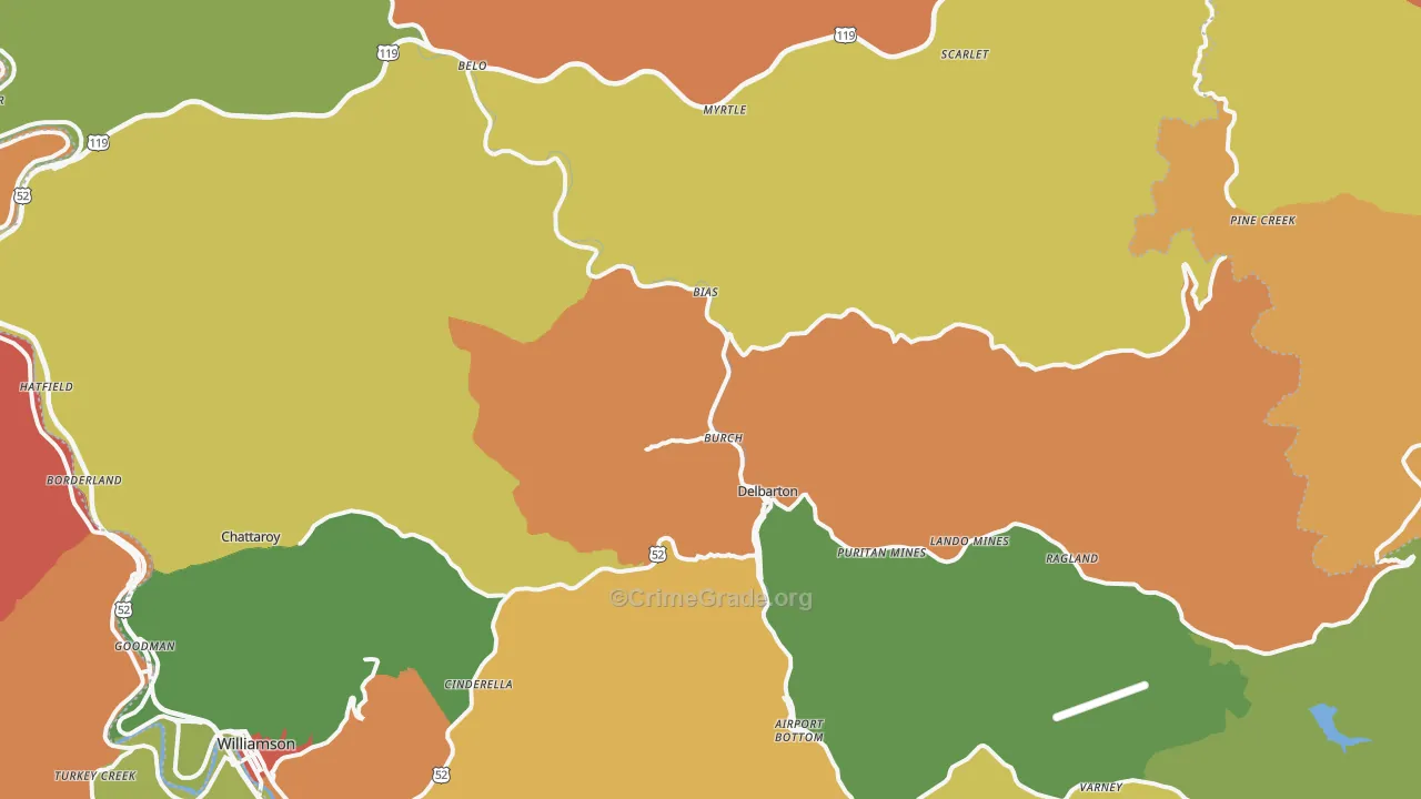 Delbarton, WV Map of Vandalism Rates