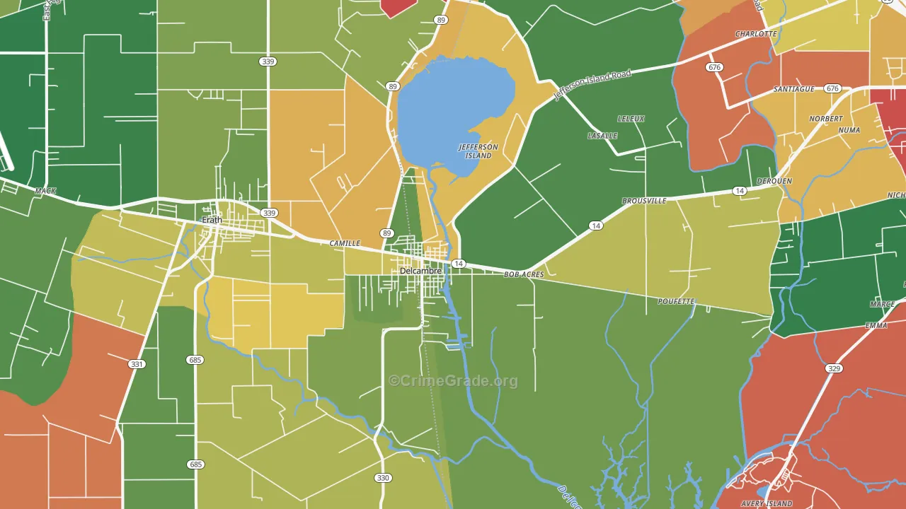 Delcambre, LA Map of Vandalism Rates