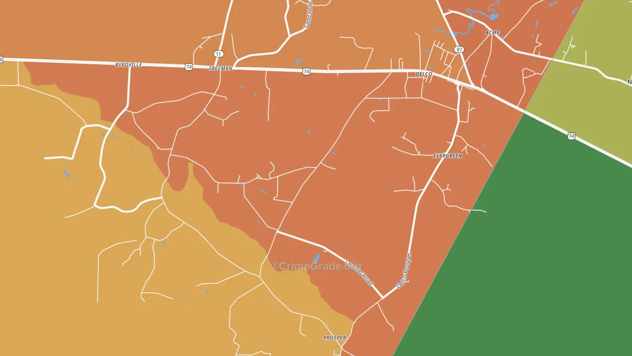Delco, NC Map of Vandalism Rates
