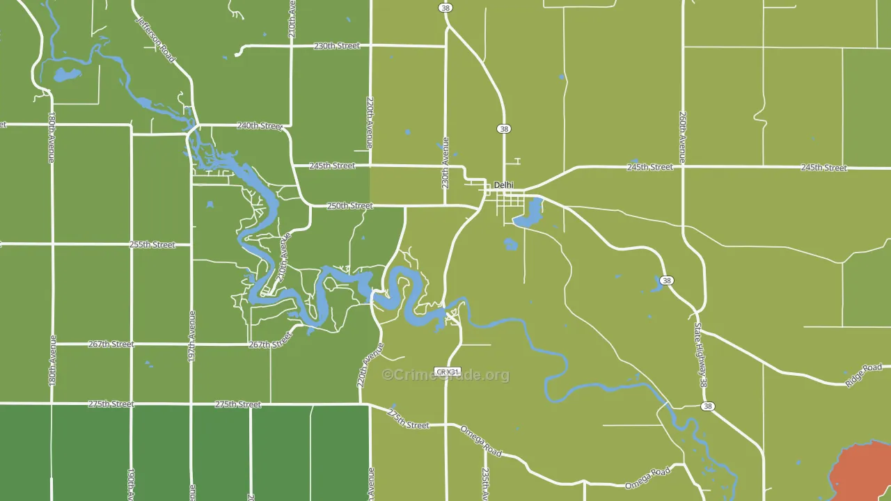 Delhi, IA Map of Vandalism Rates