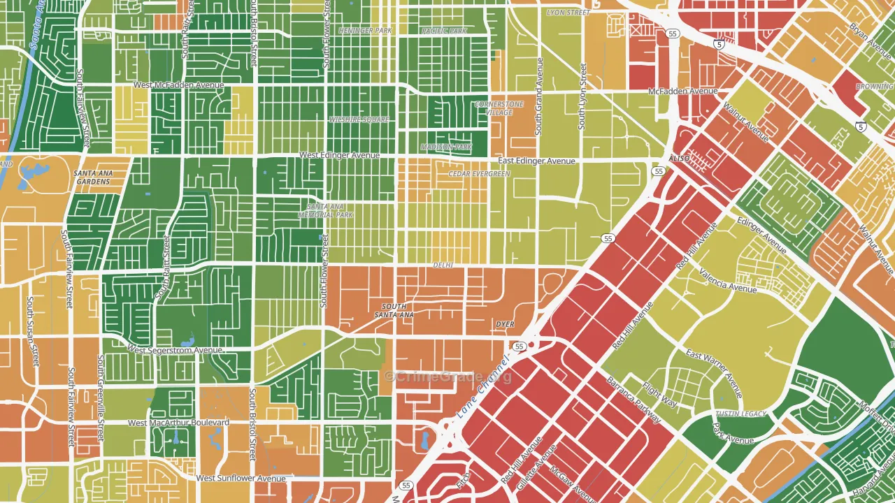 Delhi, Santa Ana, CA Map of Vandalism Rates