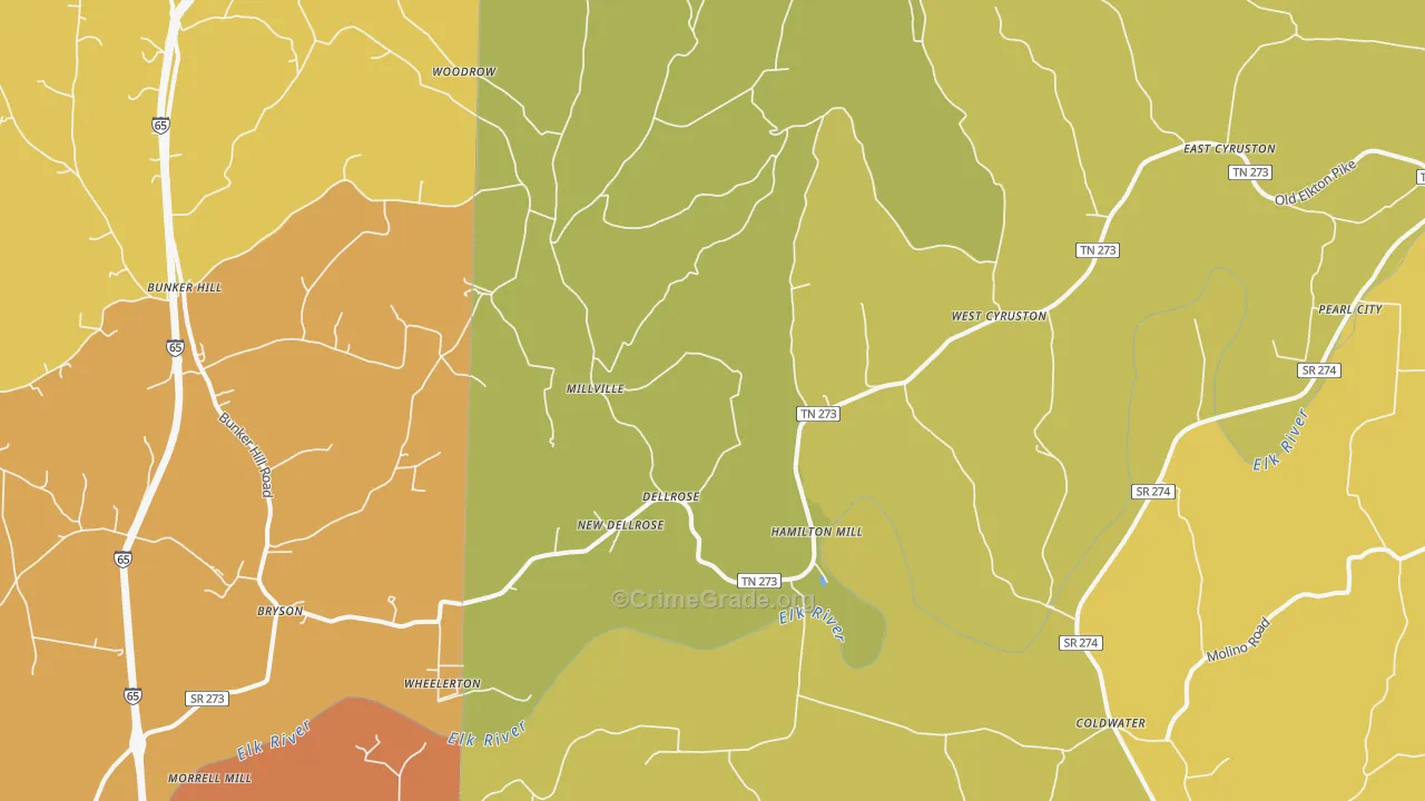 Dellrose, TN Map of Vandalism Rates