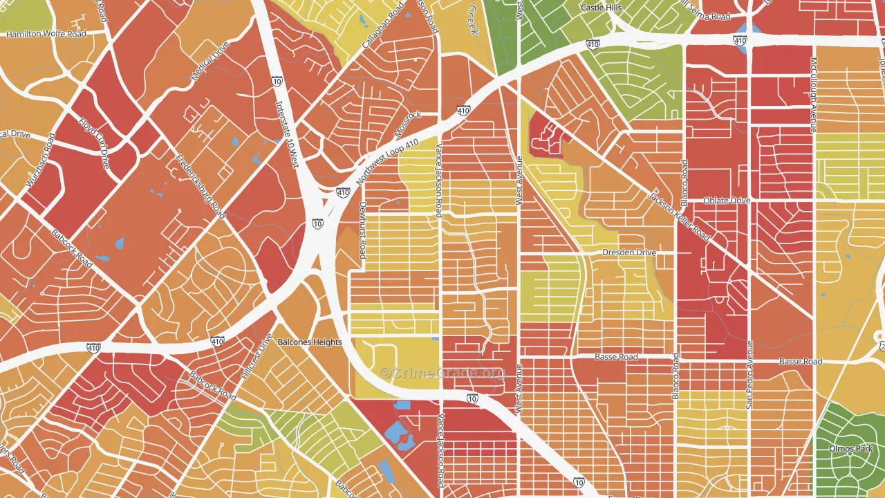 Dellview Area, San Antonio, TX Map of Vandalism Rates