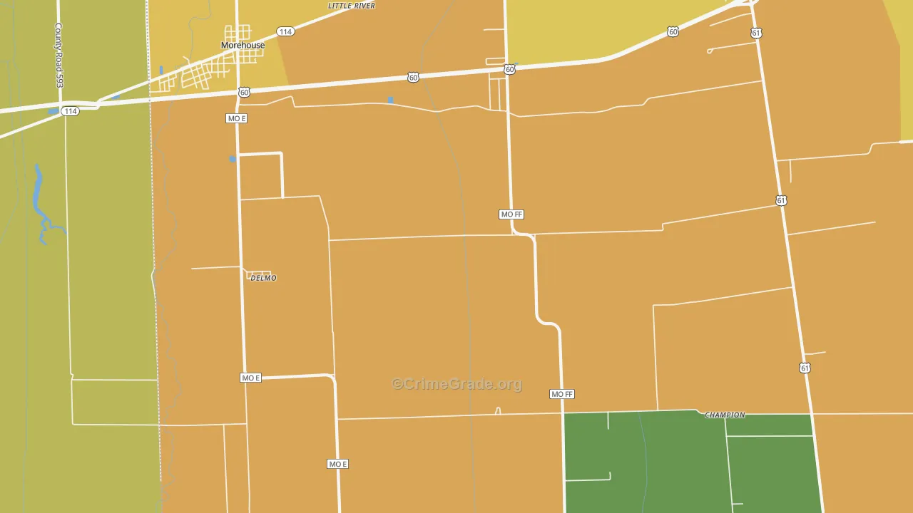 Delmo, MO Map of Vandalism Rates