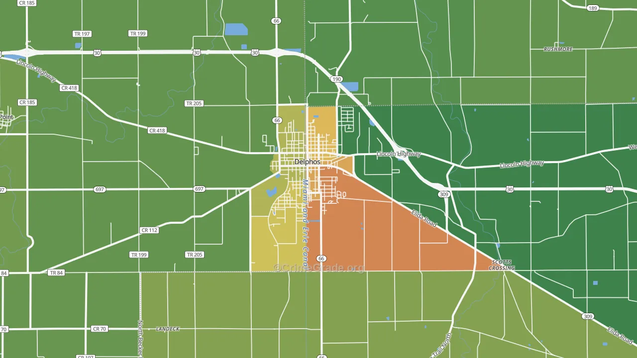 Delphos, OH Map of Vandalism Rates