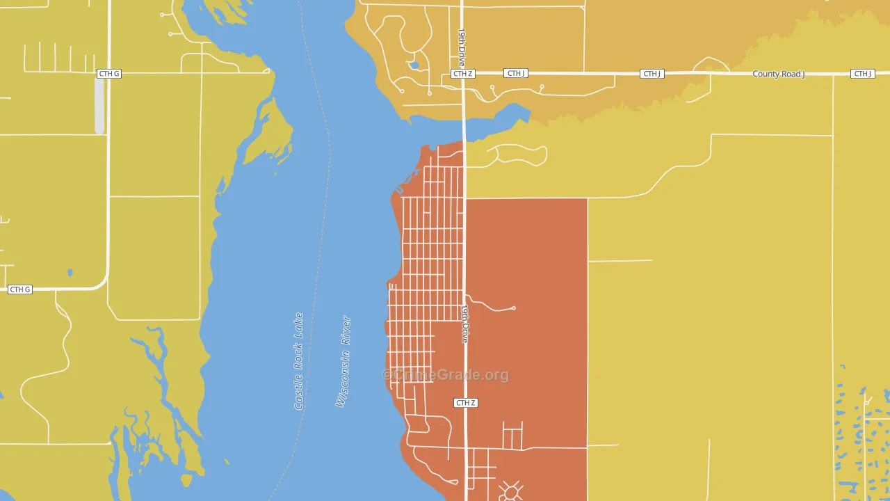 Delwood, WI Map of Vandalism Rates